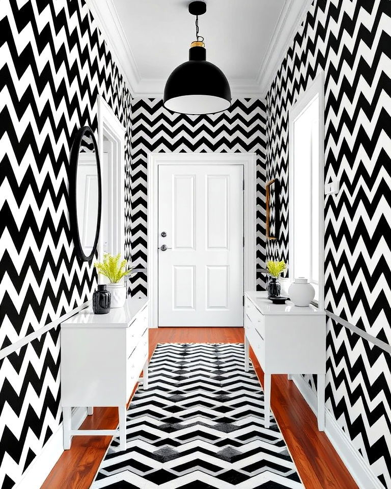 black and white chevron wallpaper for hallway