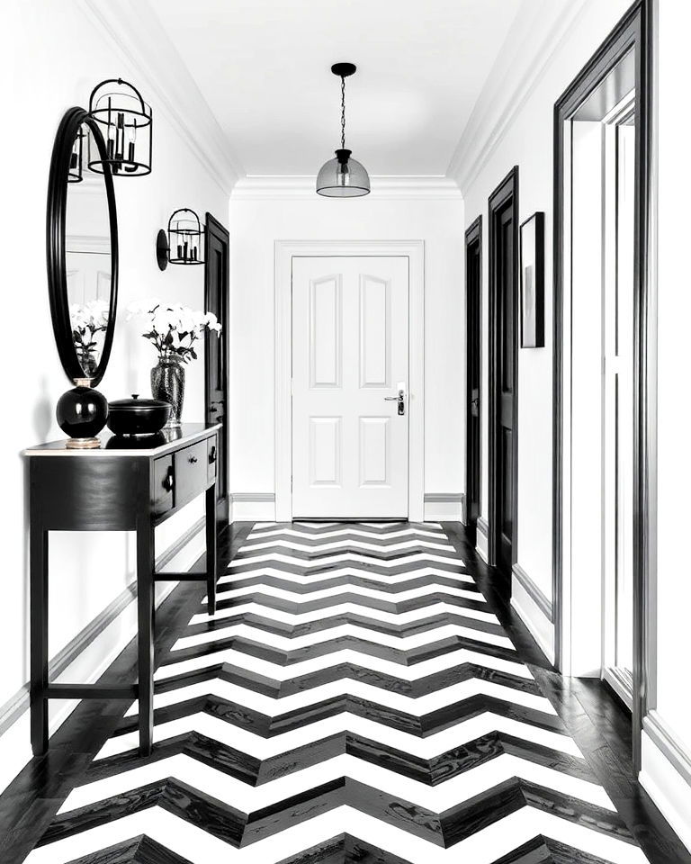 black and white floorboards for hallway