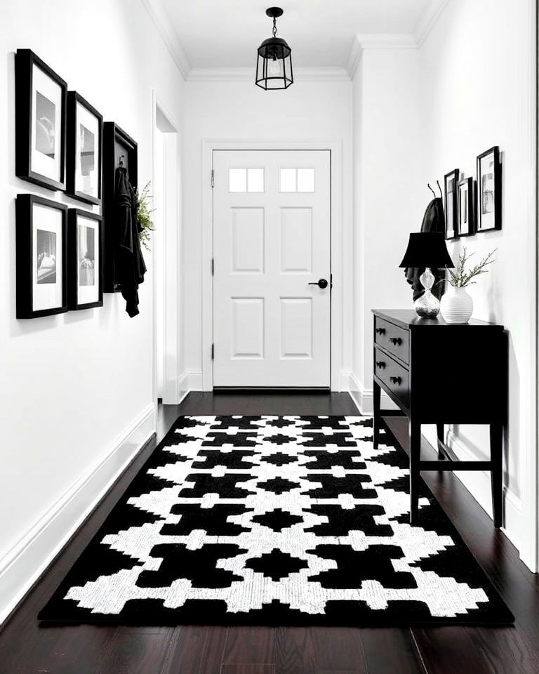 black and white geometric rug for any hallway