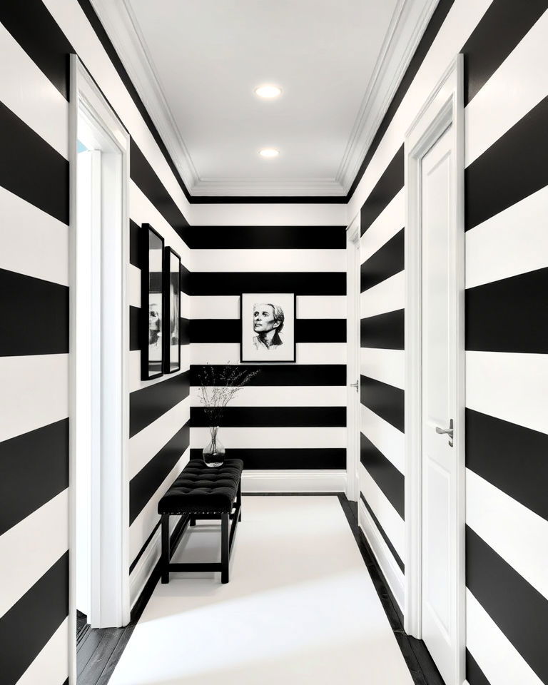 black and white horizontal stripes for hallway