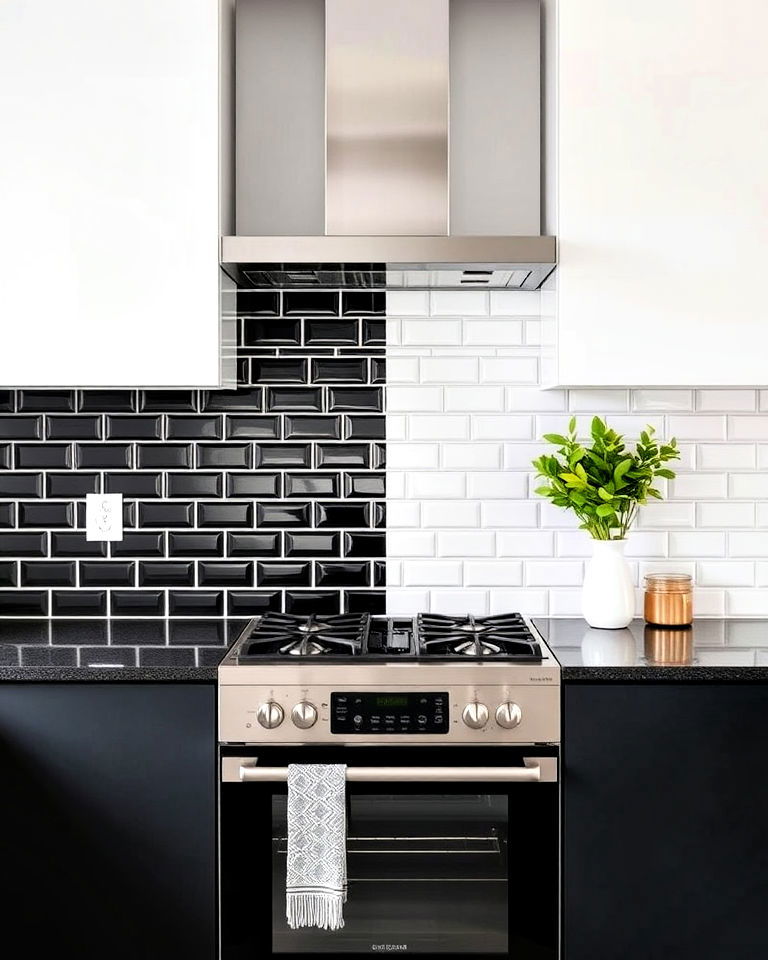 black and white split backsplash