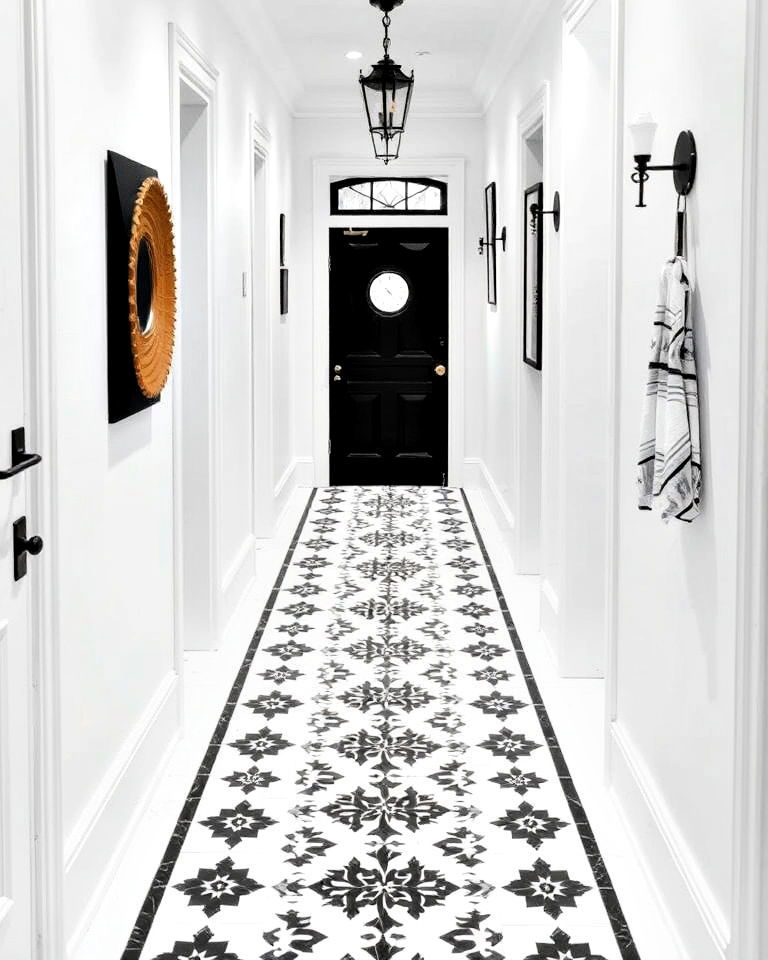 black and white tile runner for hallway