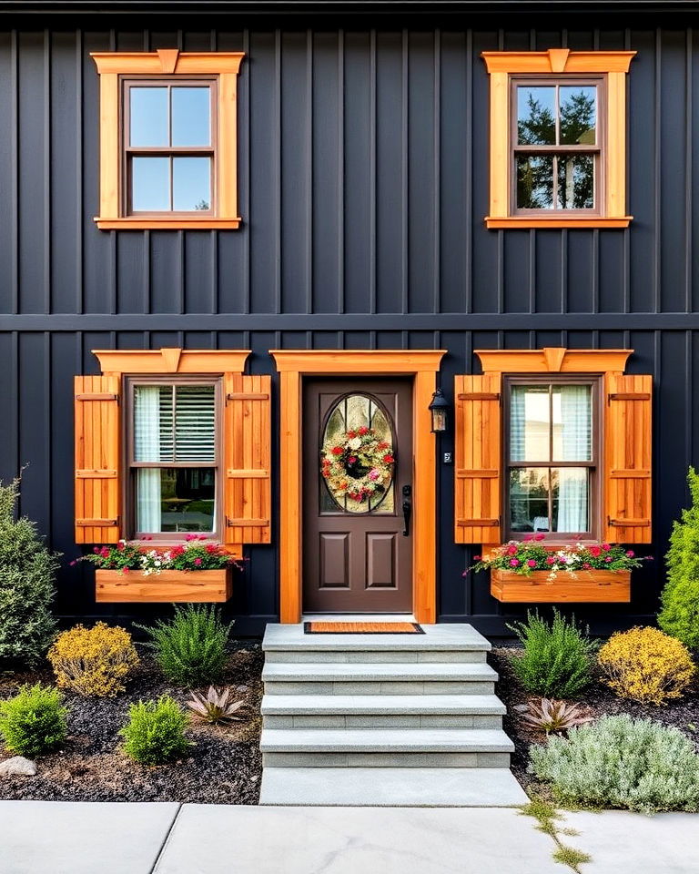 black board and batten with cedar trim