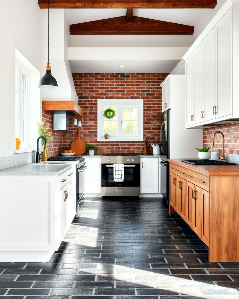 black brick flooring for farmhouse kitchens