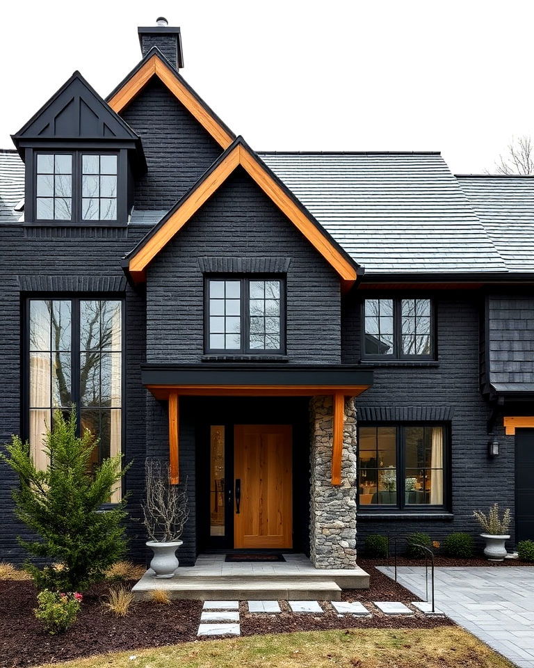 black brick with natural materials