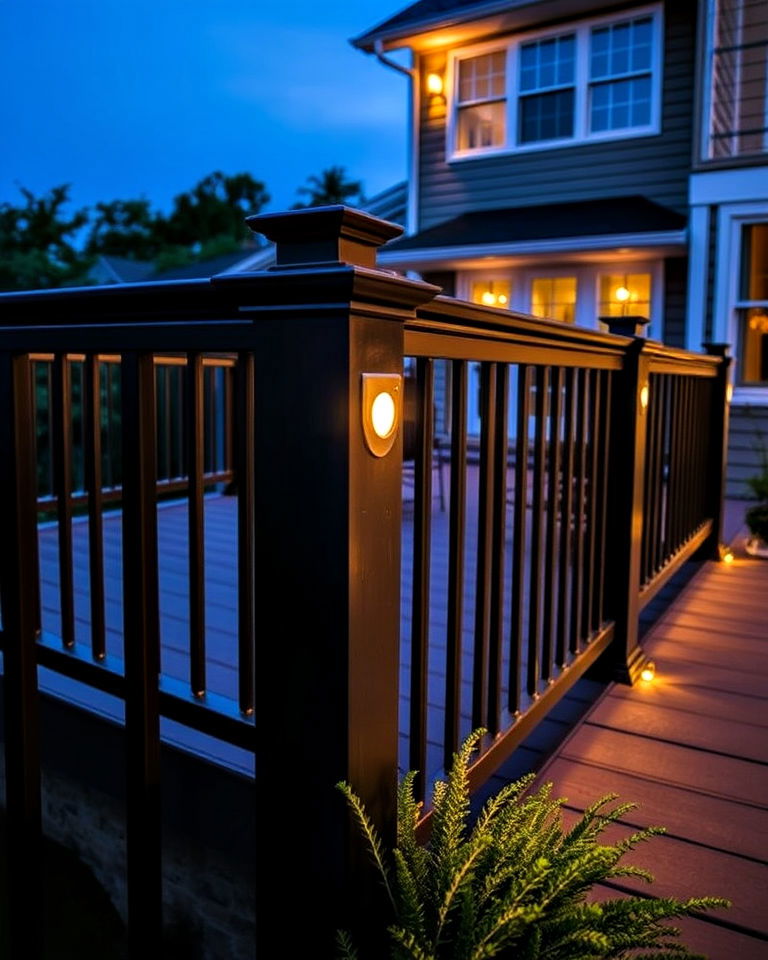 black deck railings with lighting