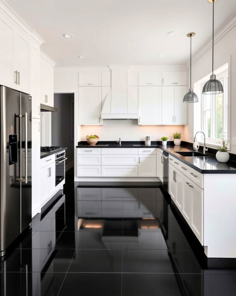 black epoxy kitchen floor for a seamless look