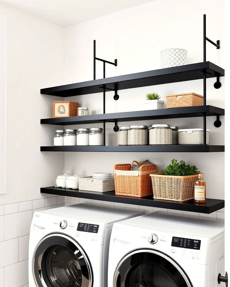 black floating shelves