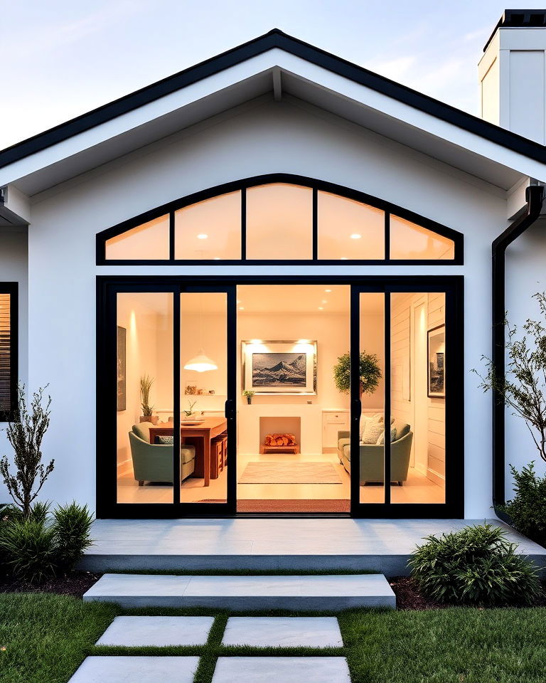 black framed glass doors