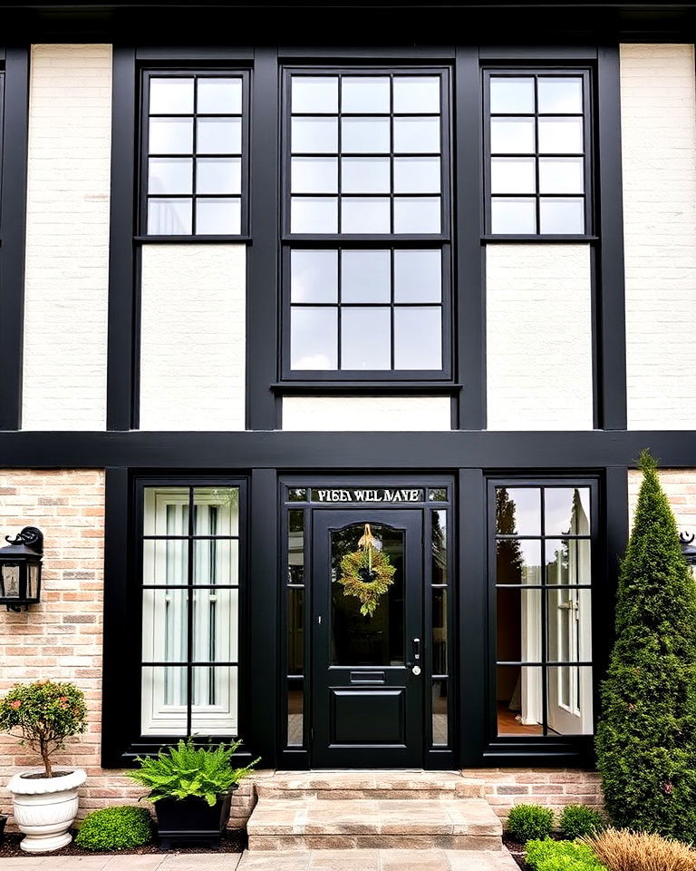 black framed windows