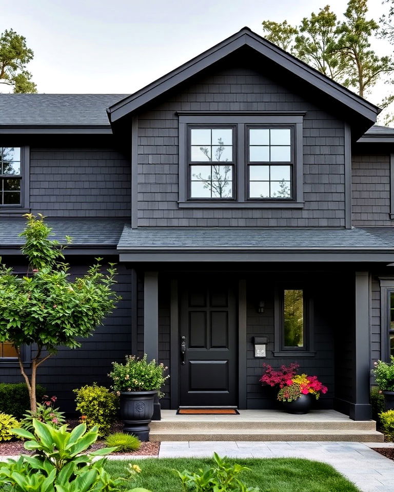 black lap siding with dark trim