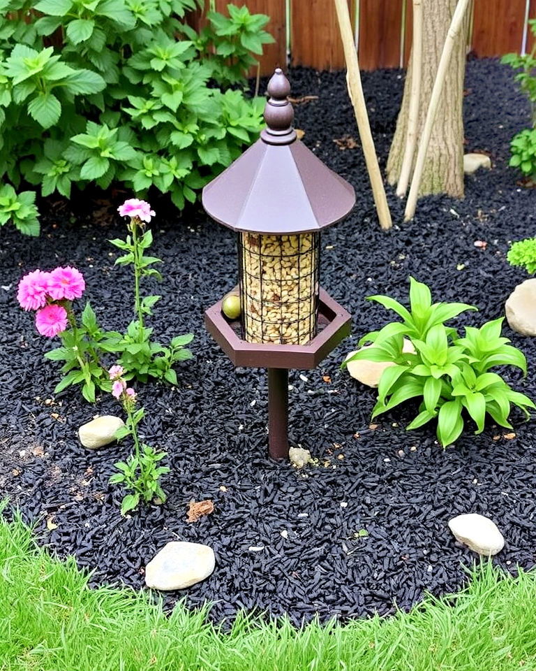 black mulch around garden bird feeders