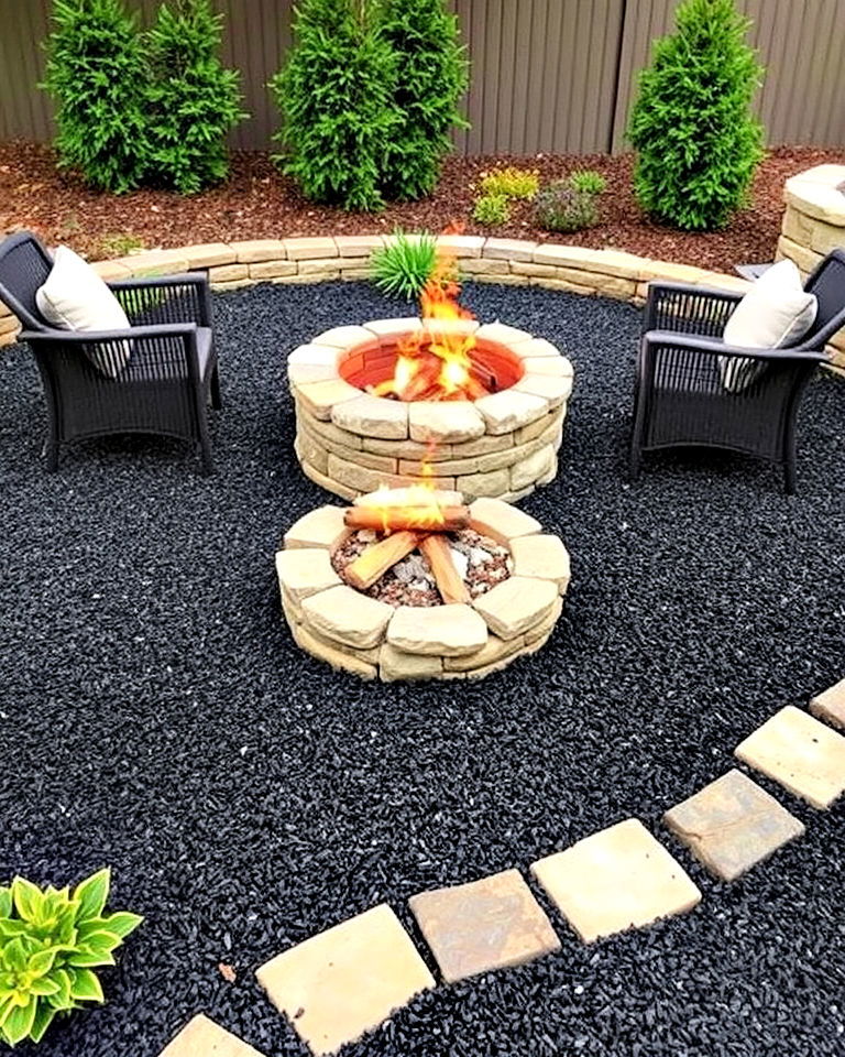 black mulch fire pit surround for a stylish seating area