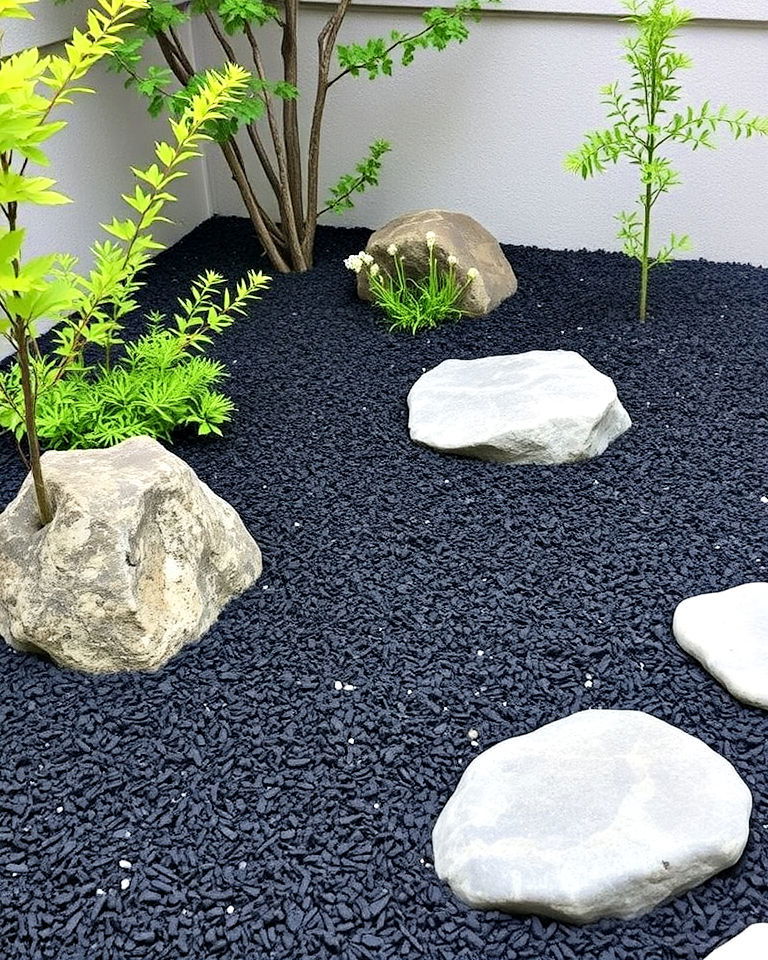 black mulch in zen garden for a minimalist look