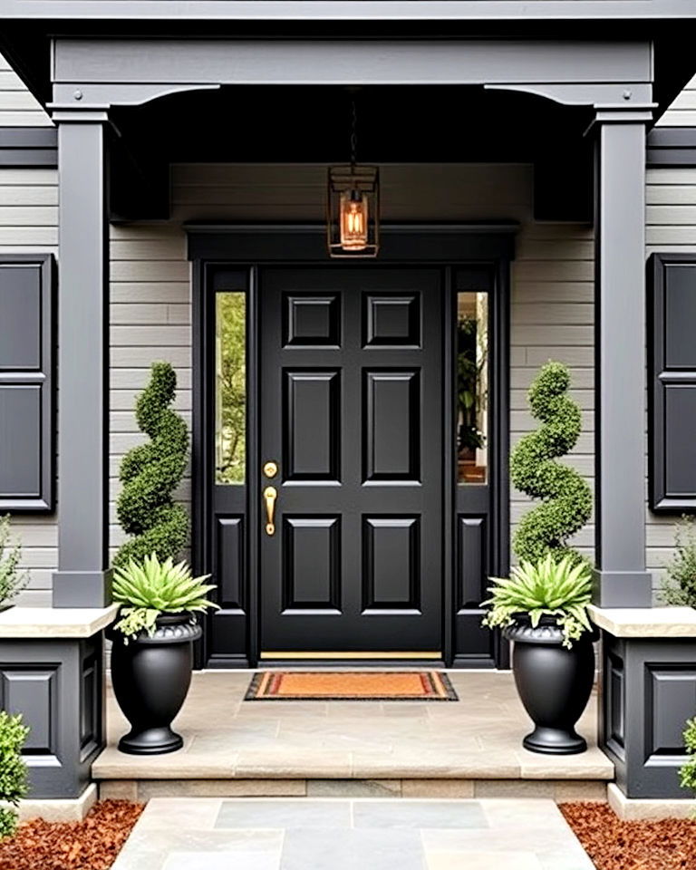 black porch with dramatic doorway
