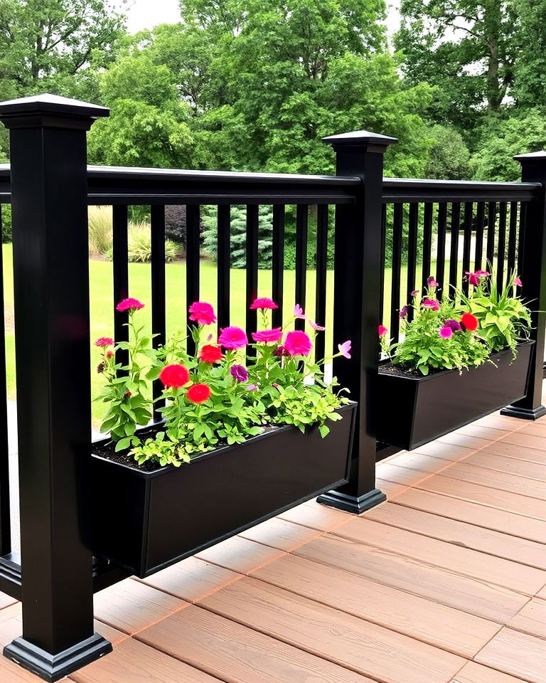 black railing with planter boxes