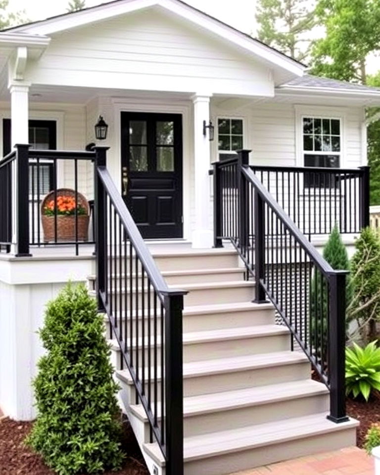 black railings on stairs