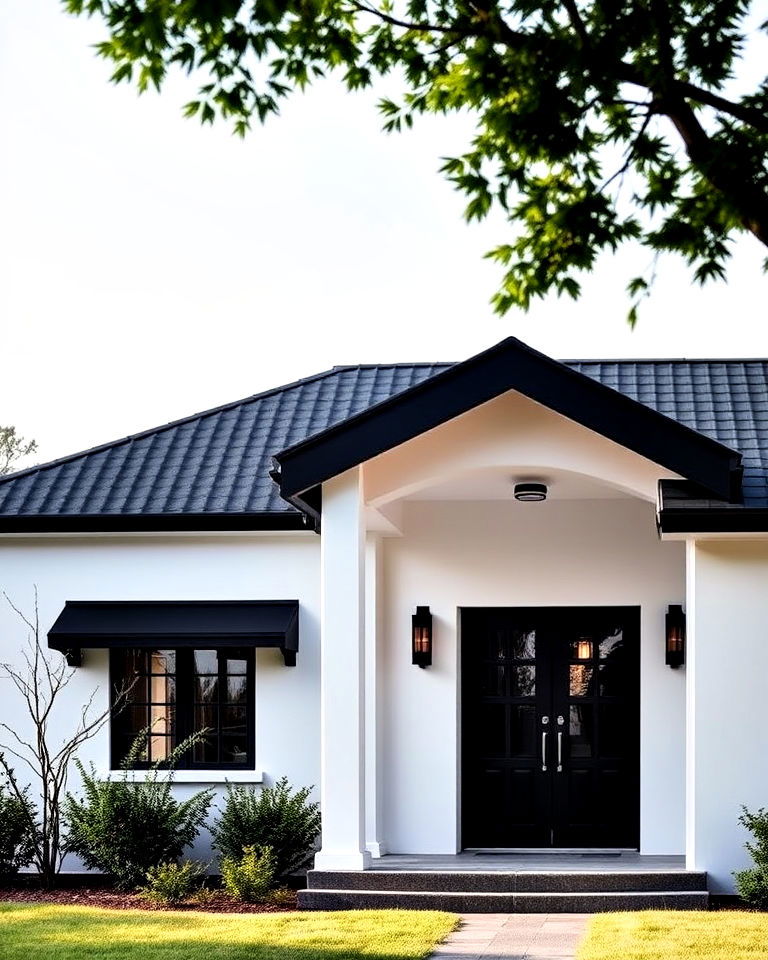 black roof overhangs