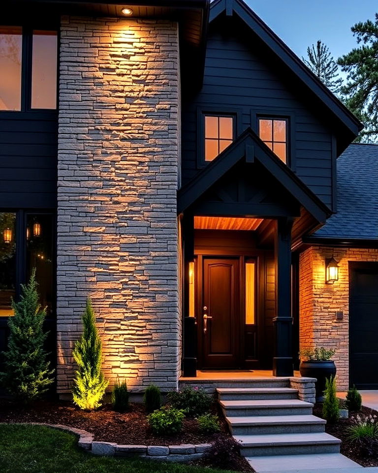black siding with bold accent walls