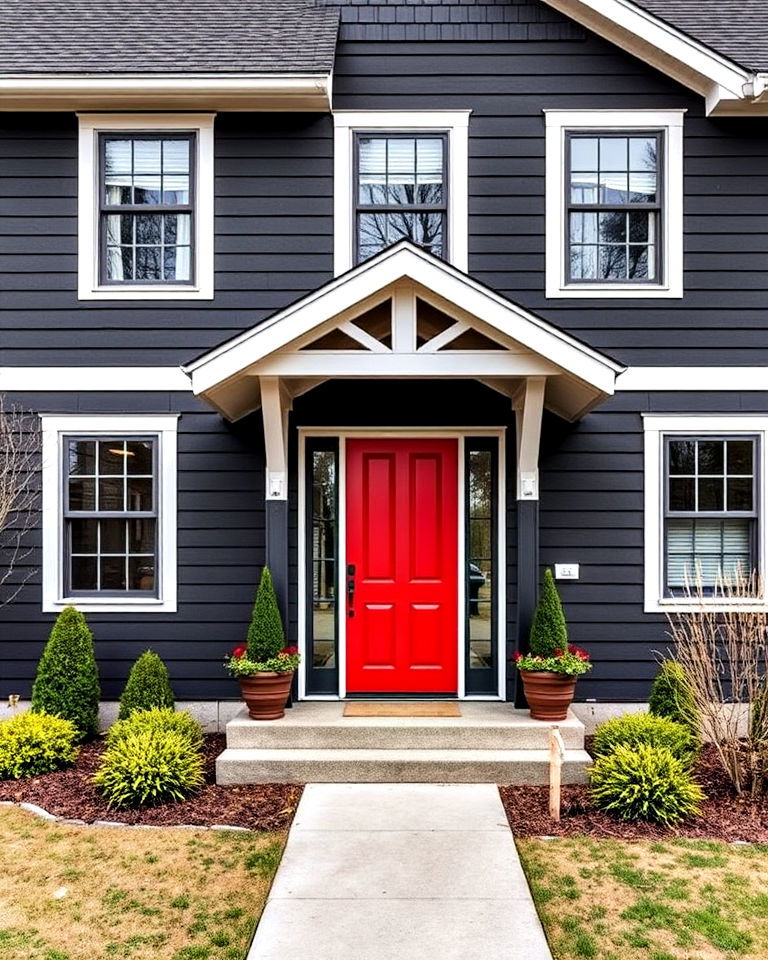 black siding with bold entryway colors