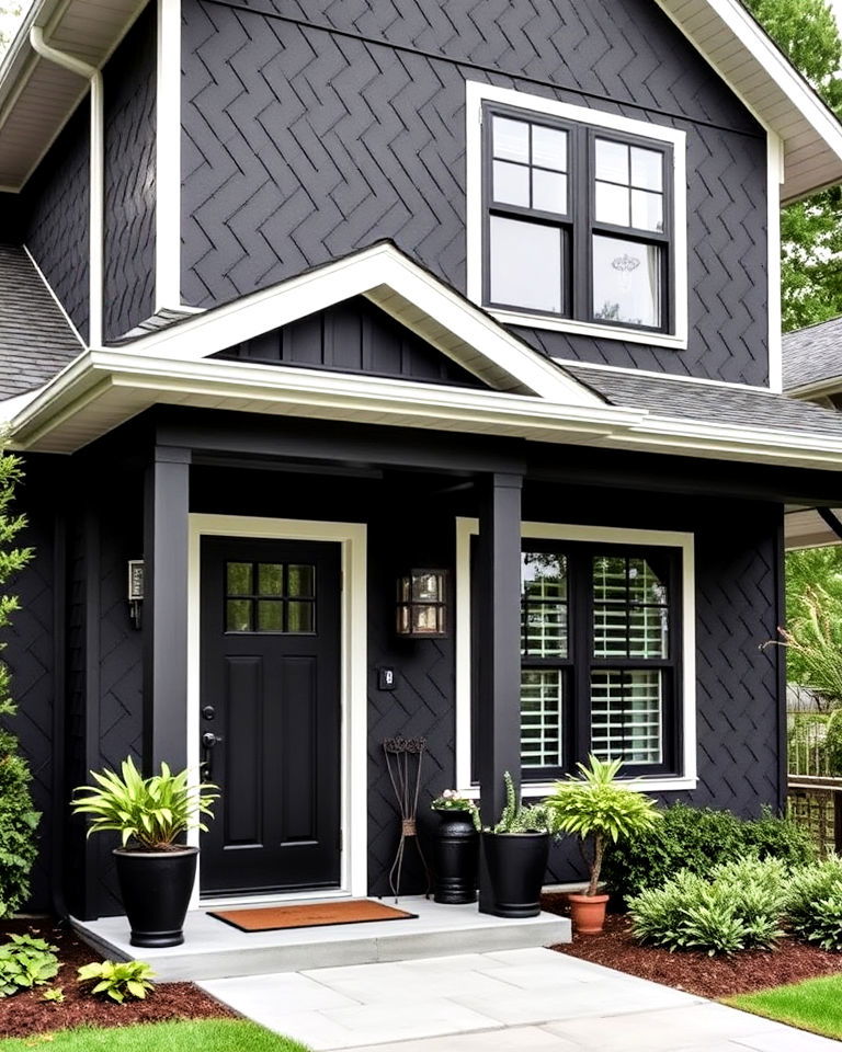 black siding with chevron patterns exterior house