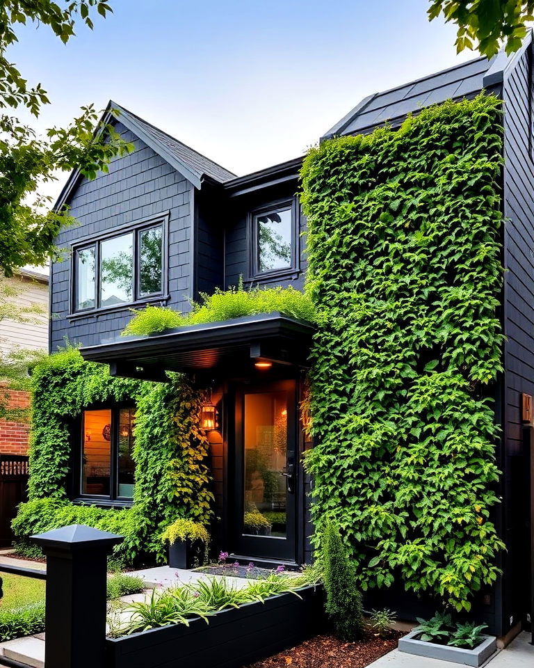 black siding with vertical garden walls