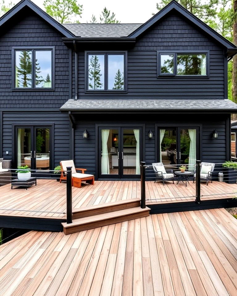 black siding with wraparound decks