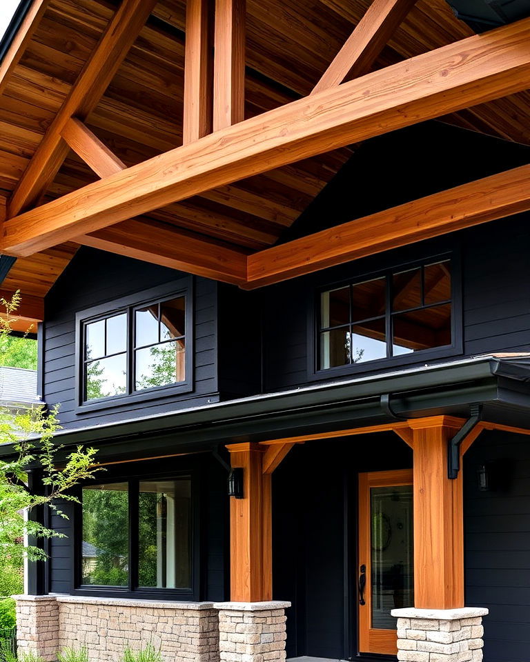 black stain house with chestnut beams