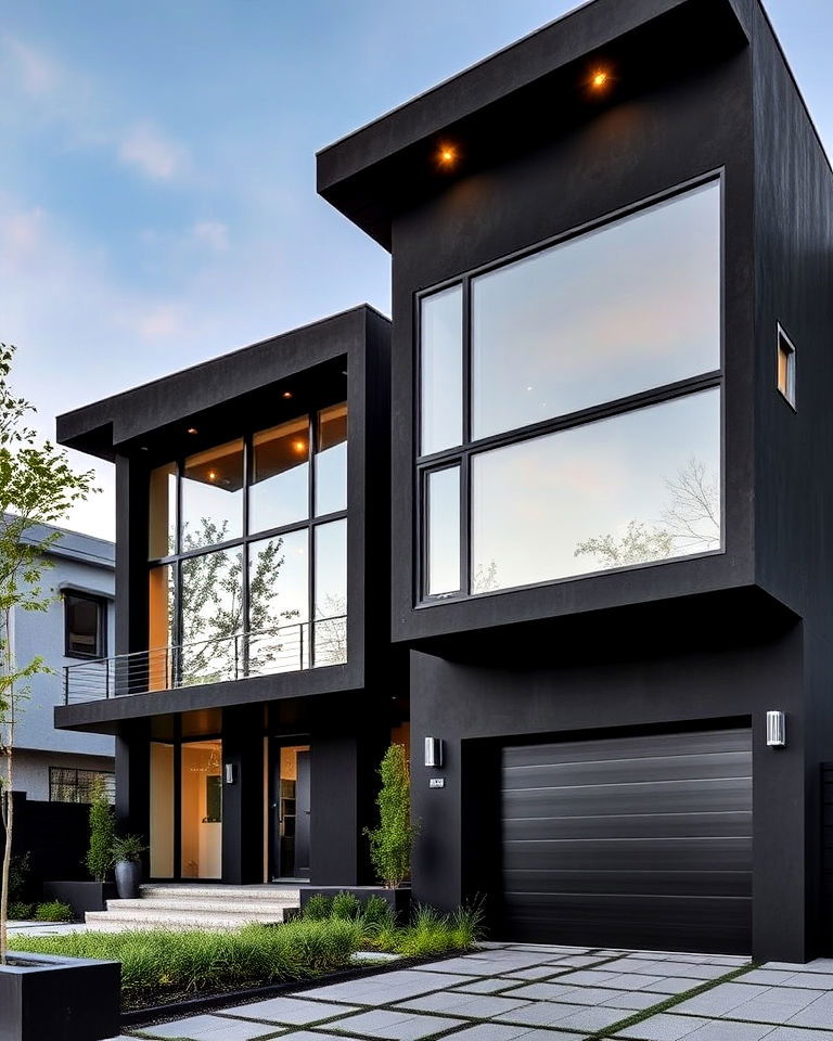 black stucco with cantilevered features