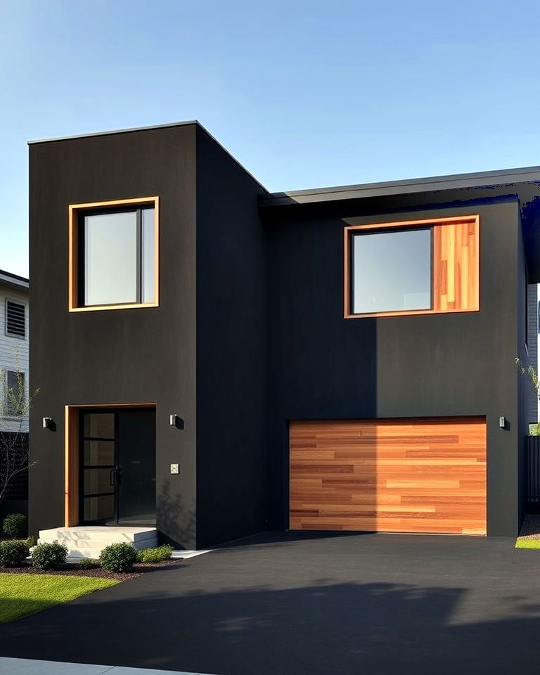 black stucco with cedar plank accents