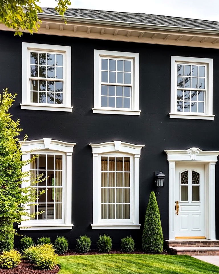 black stucco with contrasting window frames exterior house