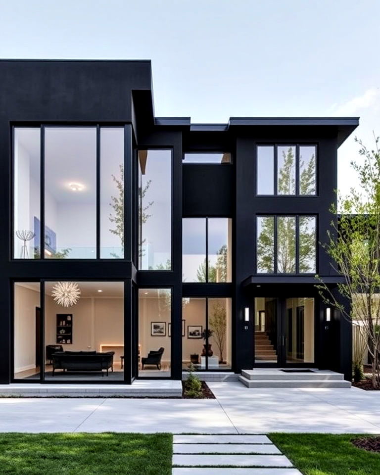 black stucco with glass features exterior house