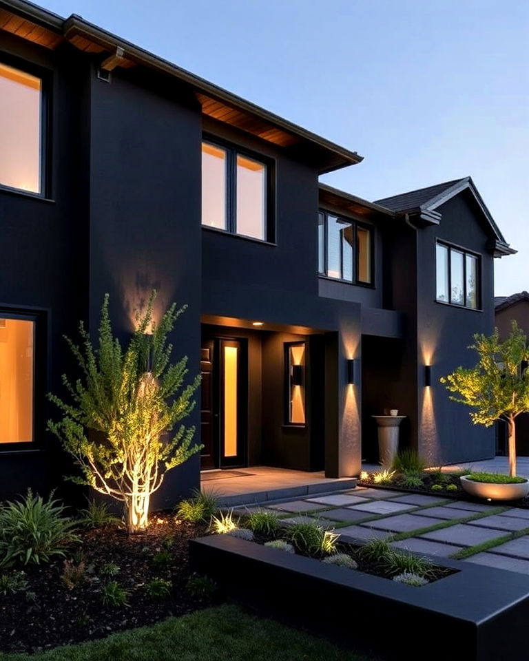 black stucco with integrated lighting exterior house