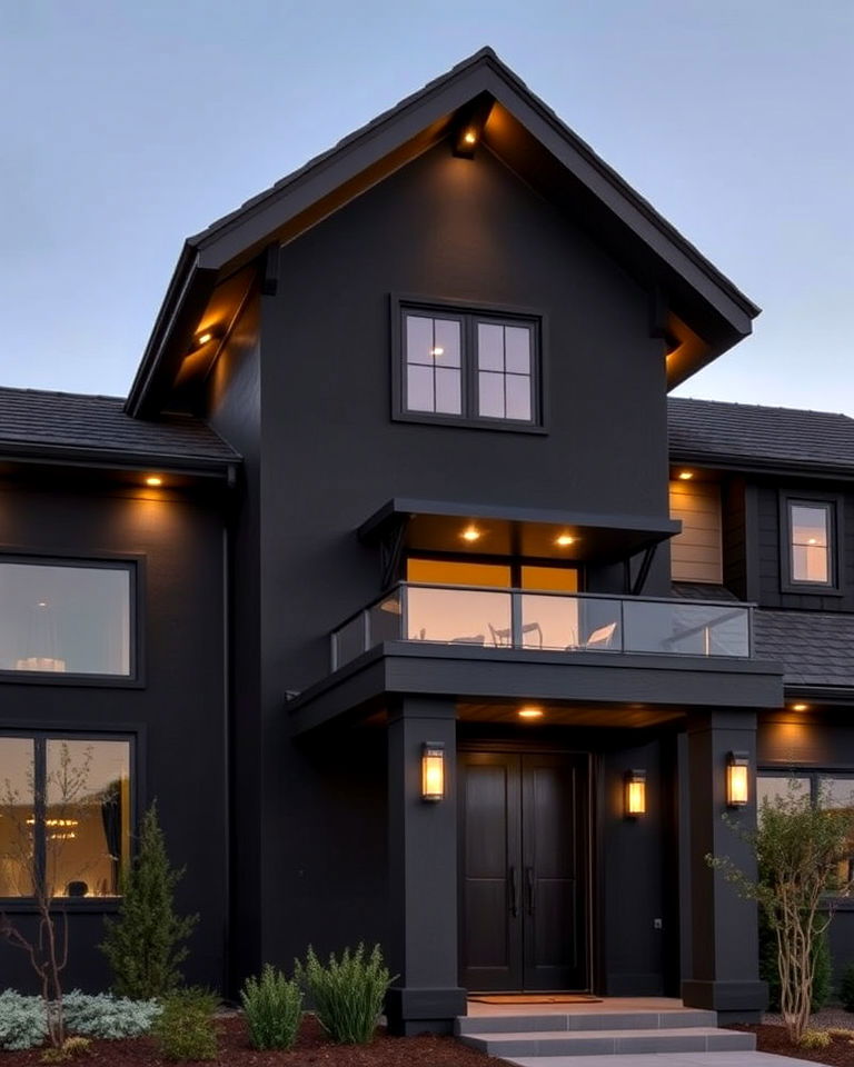 black stucco with roof overhangs exterior house