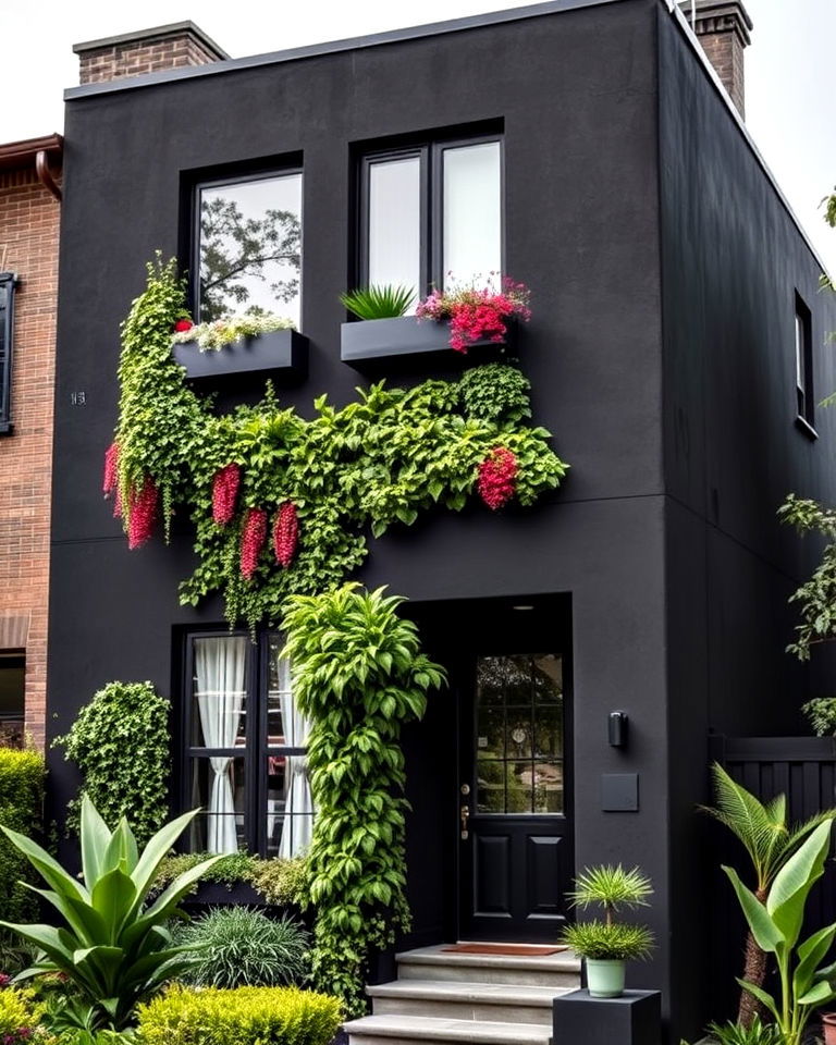 black stucco with vertical garden exterior house