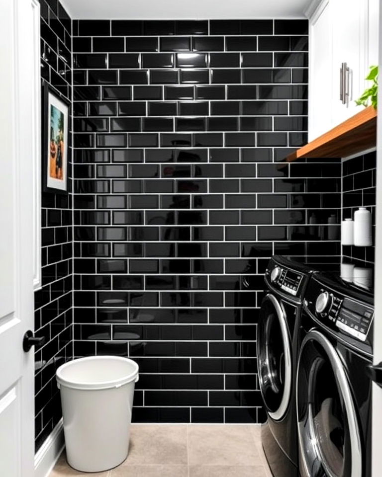 black subway tile backsplash