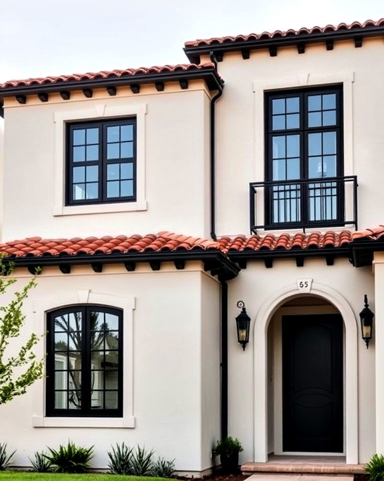 black windows with stucco exterior design