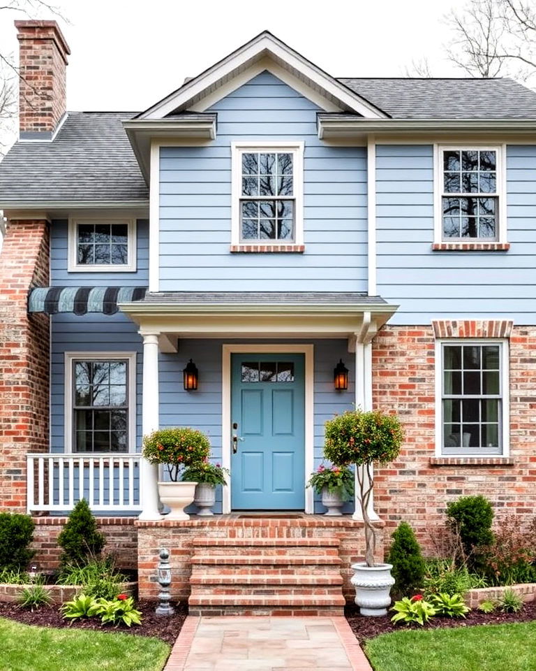 blue and brick combination