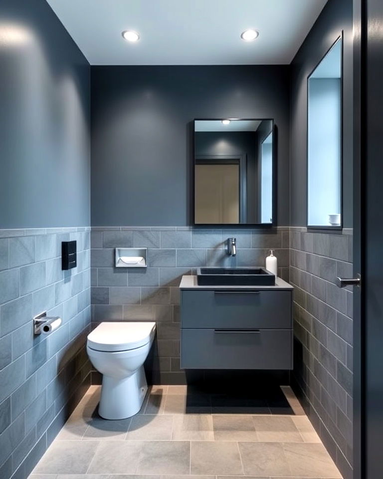 blue and gray contemporary powder room