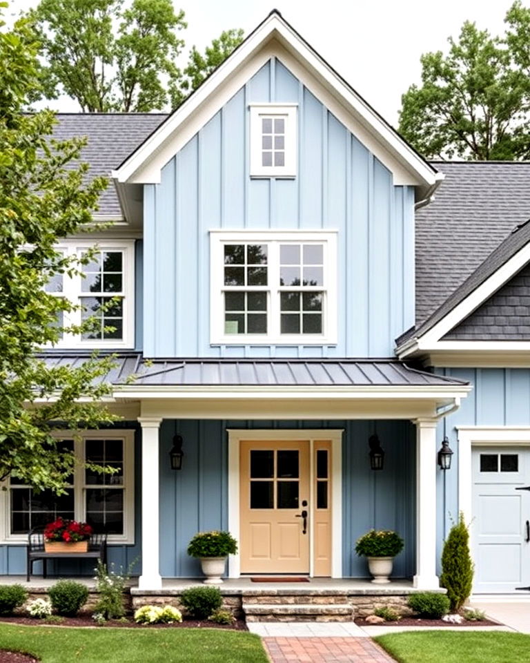 blue board and batten siding