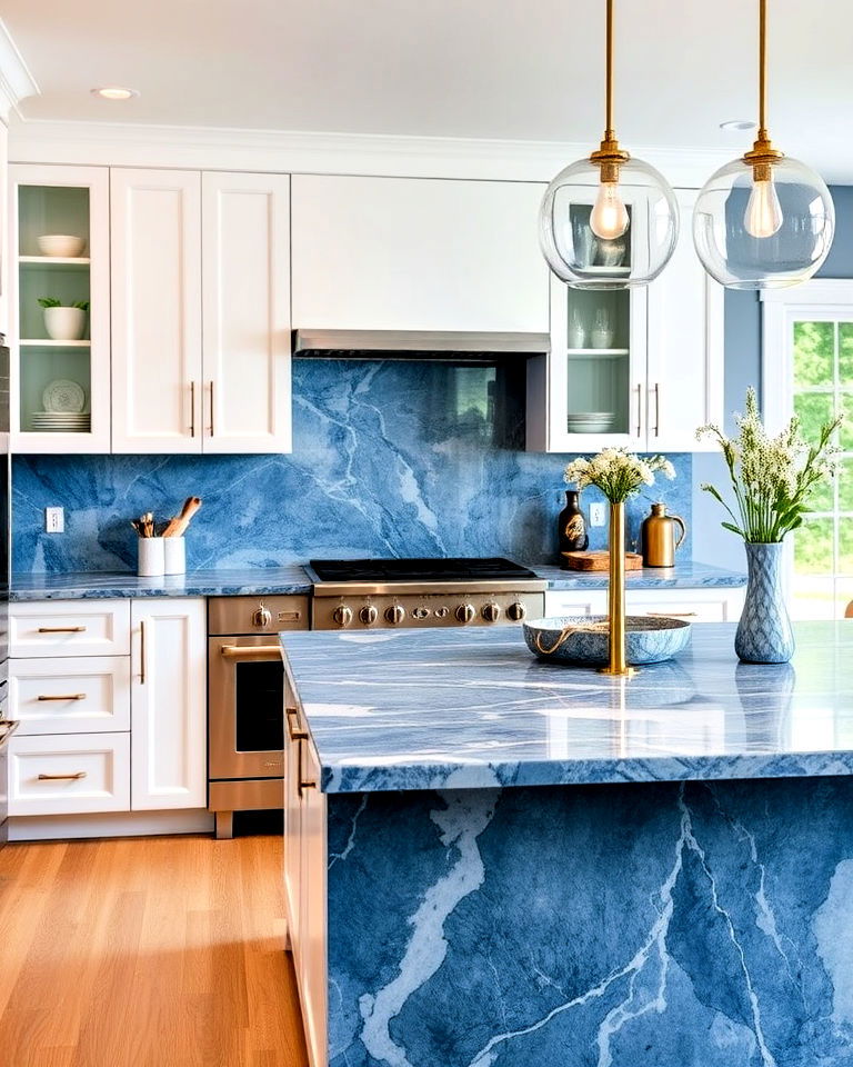 blue marble countertops to elevate your kitchen