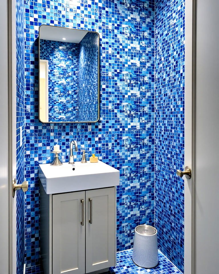 blue mosaic tile powder room