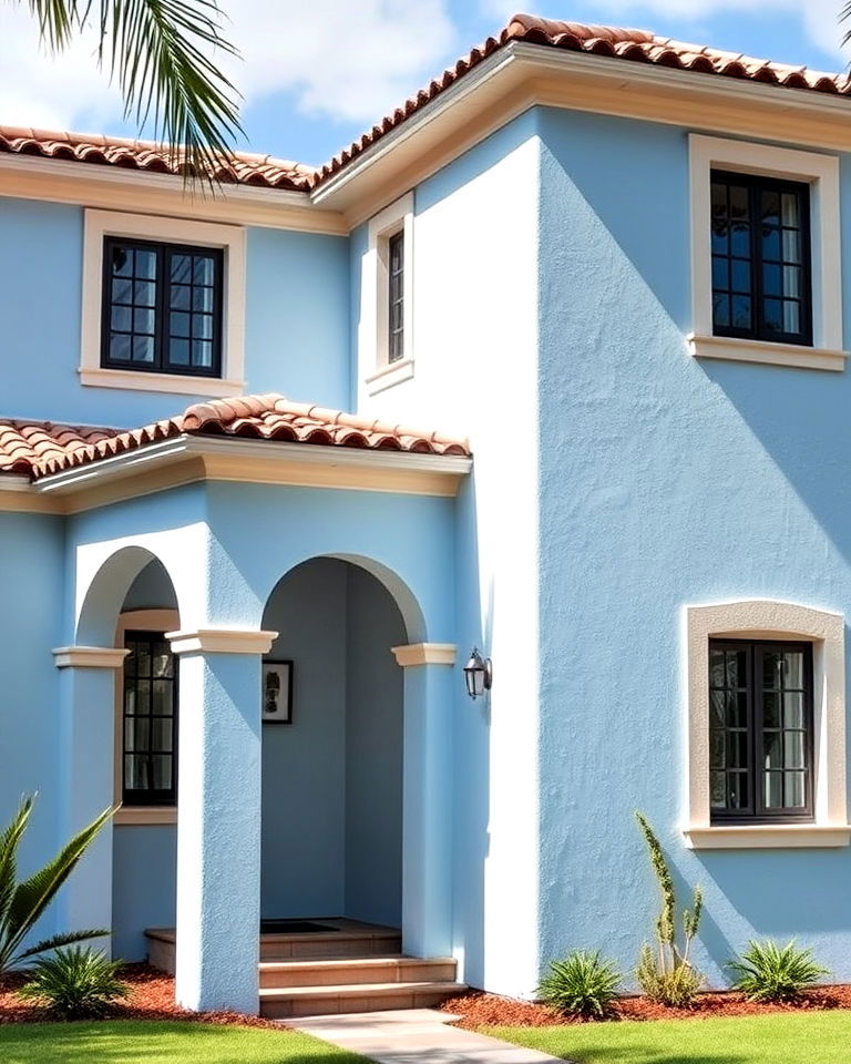 blue stucco finish