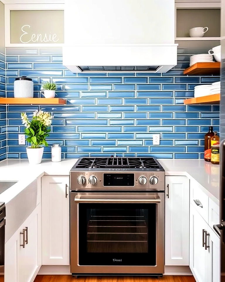 blue subway tile backsplash for a modern kitchen look