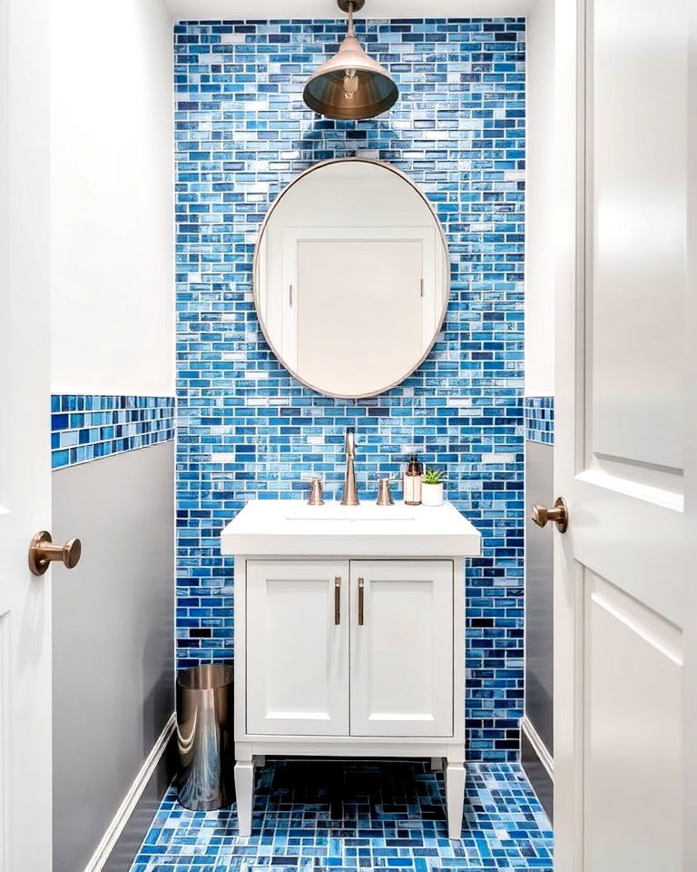 blue tiled accent wall