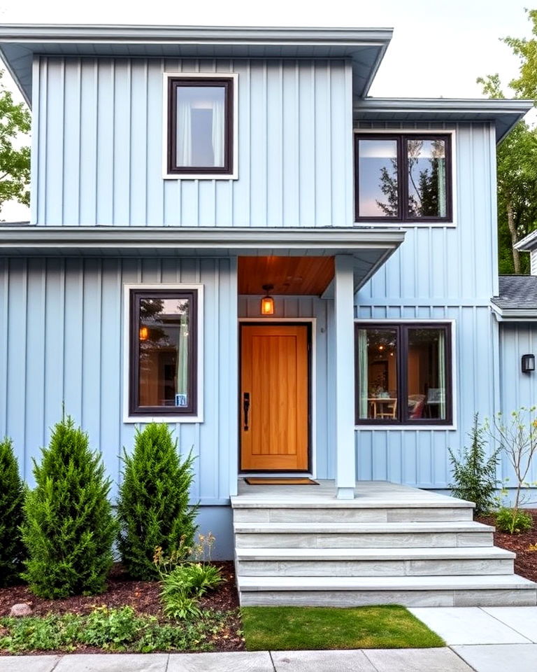 blue with vertical siding panels