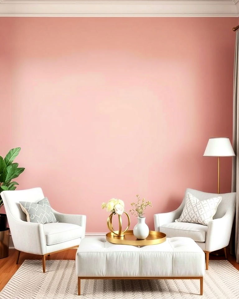 blush pink accent wall room