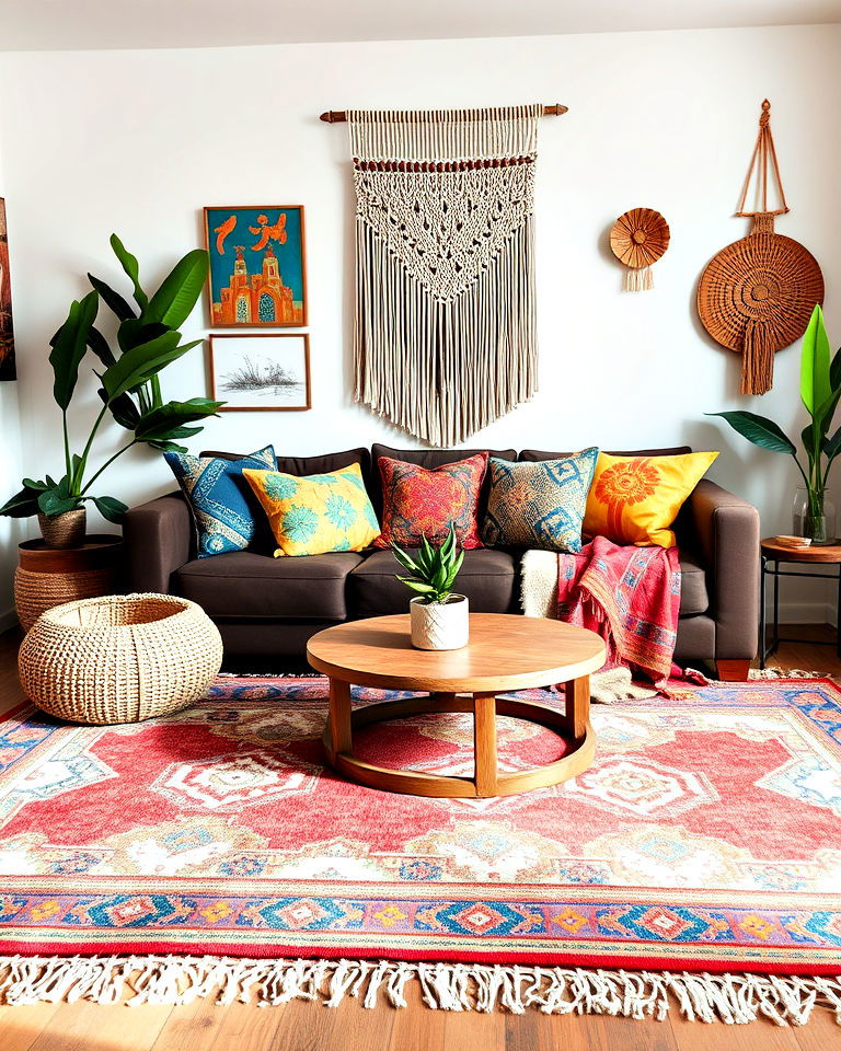 bohemian brown couch living room