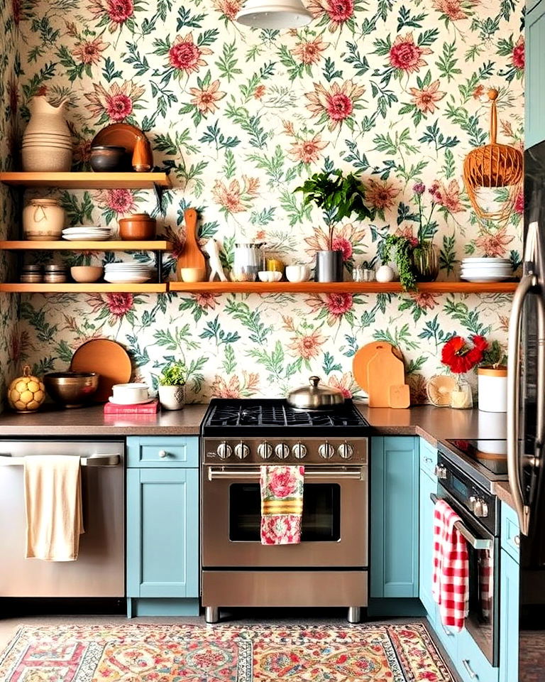 bohemian style wallpaper with eclectic patterns