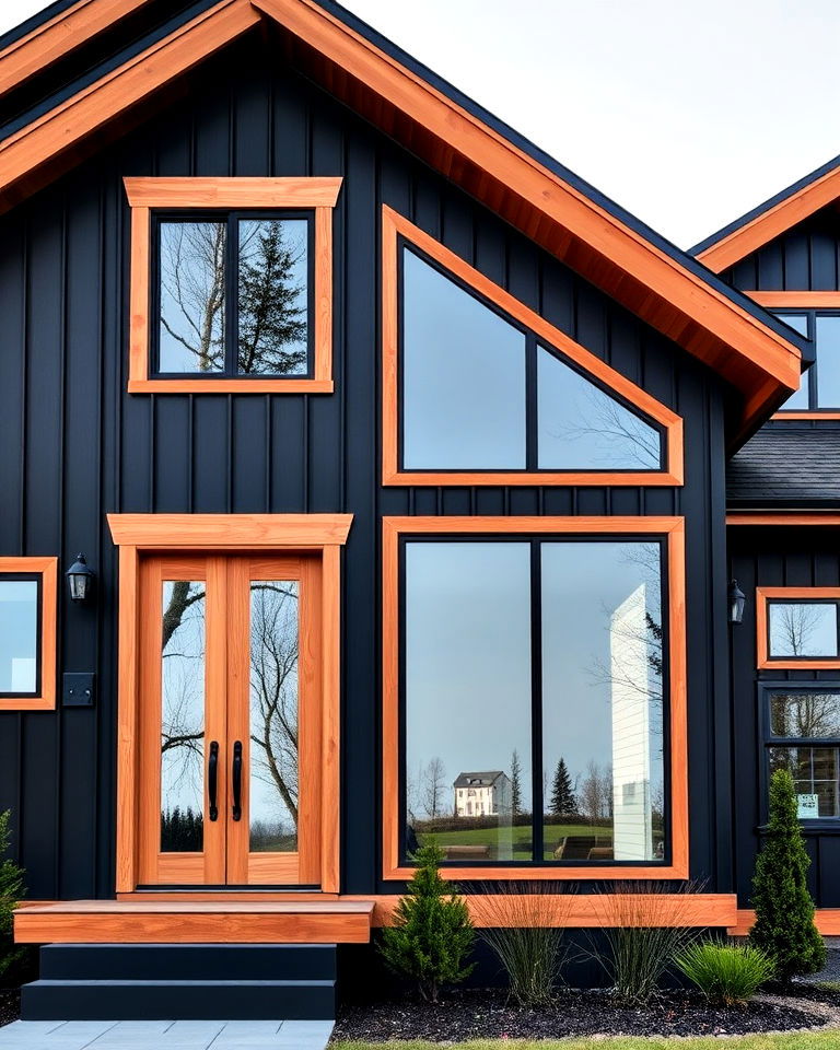 bold black exterior with cedar trim